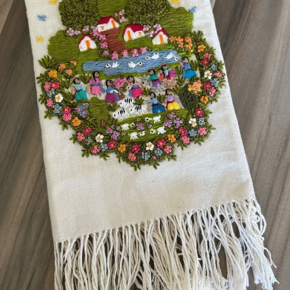 Vintage Embroidered Intricate Threaded Tea Towel